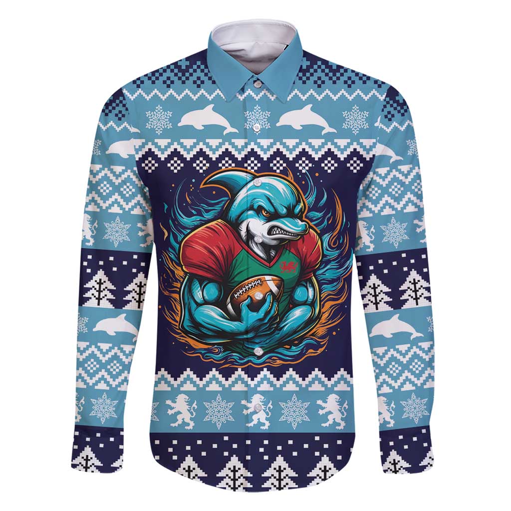 Cardiganshire Wales Christmas Family Matching Mermaid Dress and Hawaiian Shirt Cardigan Bay Dolphin Rugby Design - Wonder Print Shop