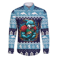 Cardiganshire Wales Christmas Family Matching Mermaid Dress and Hawaiian Shirt Cardigan Bay Dolphin Rugby Design - Wonder Print Shop