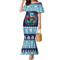 Cardiganshire Wales Christmas Family Matching Mermaid Dress and Hawaiian Shirt Cardigan Bay Dolphin Rugby Design - Wonder Print Shop