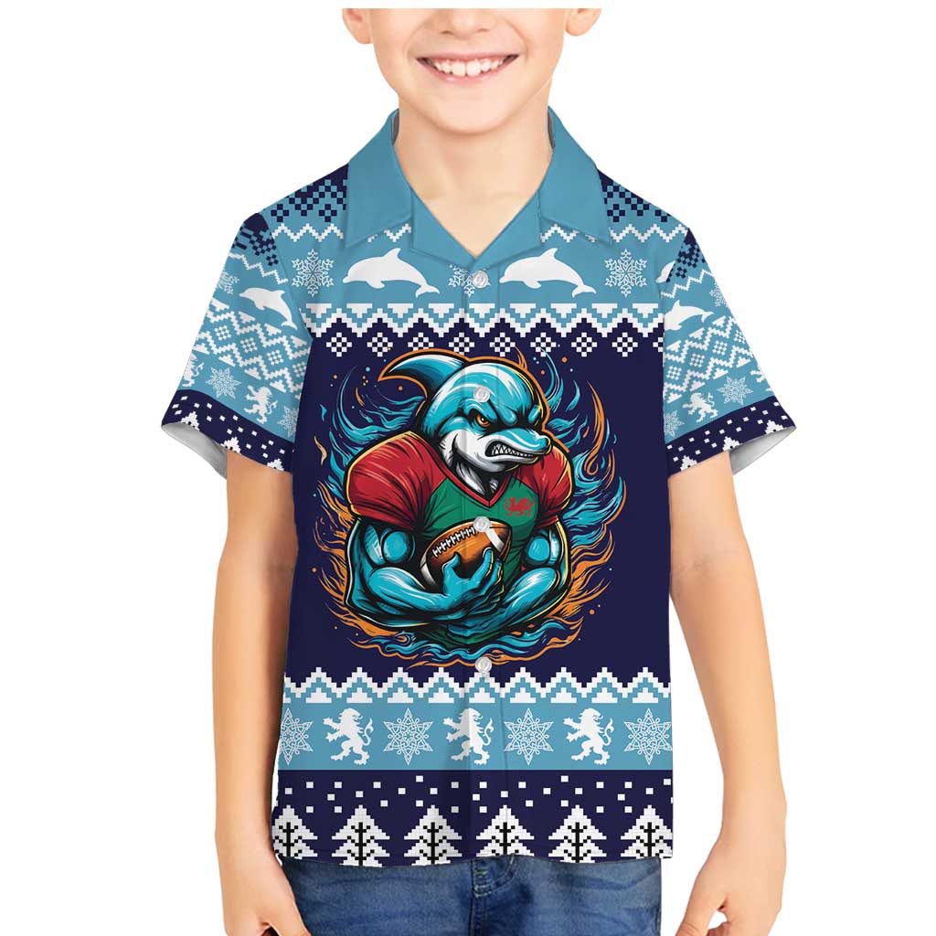 Cardiganshire Wales Christmas Family Matching Mermaid Dress and Hawaiian Shirt Cardigan Bay Dolphin Rugby Design - Wonder Print Shop