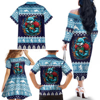 Cardiganshire Wales Christmas Family Matching Off The Shoulder Long Sleeve Dress and Hawaiian Shirt Cardigan Bay Dolphin Rugby Design - Wonder Print Shop