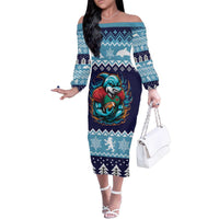 Cardiganshire Wales Christmas Family Matching Off The Shoulder Long Sleeve Dress and Hawaiian Shirt Cardigan Bay Dolphin Rugby Design - Wonder Print Shop
