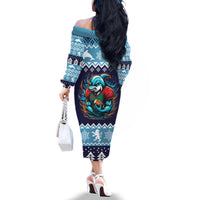 Cardiganshire Wales Christmas Family Matching Off The Shoulder Long Sleeve Dress and Hawaiian Shirt Cardigan Bay Dolphin Rugby Design - Wonder Print Shop