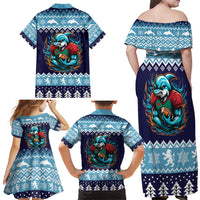 Cardiganshire Wales Christmas Family Matching Off Shoulder Maxi Dress and Hawaiian Shirt Cardigan Bay Dolphin Rugby Design - Wonder Print Shop