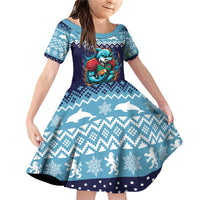 Cardiganshire Wales Christmas Family Matching Off Shoulder Short Dress and Hawaiian Shirt Cardigan Bay Dolphin Rugby Design - Wonder Print Shop