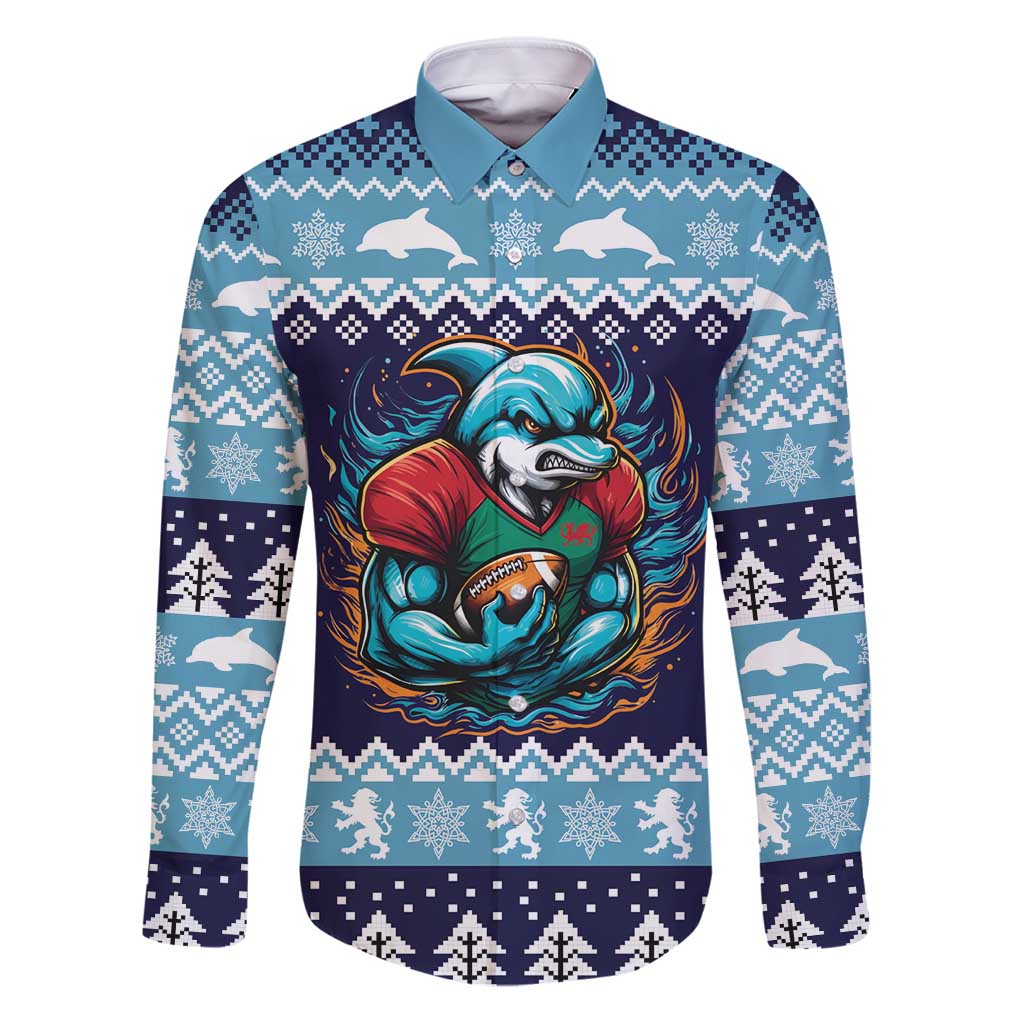 Cardiganshire Wales Christmas Family Matching Puletasi and Hawaiian Shirt Cardigan Bay Dolphin Rugby Design - Wonder Print Shop