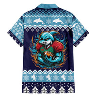 Cardiganshire Wales Christmas Family Matching Short Sleeve Bodycon Dress and Hawaiian Shirt Cardigan Bay Dolphin Rugby Design - Wonder Print Shop