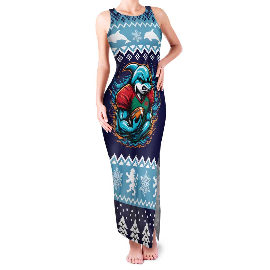 Cardiganshire Wales Christmas Family Matching Tank Maxi Dress and Hawaiian Shirt Cardigan Bay Dolphin Rugby Design - Wonder Print Shop