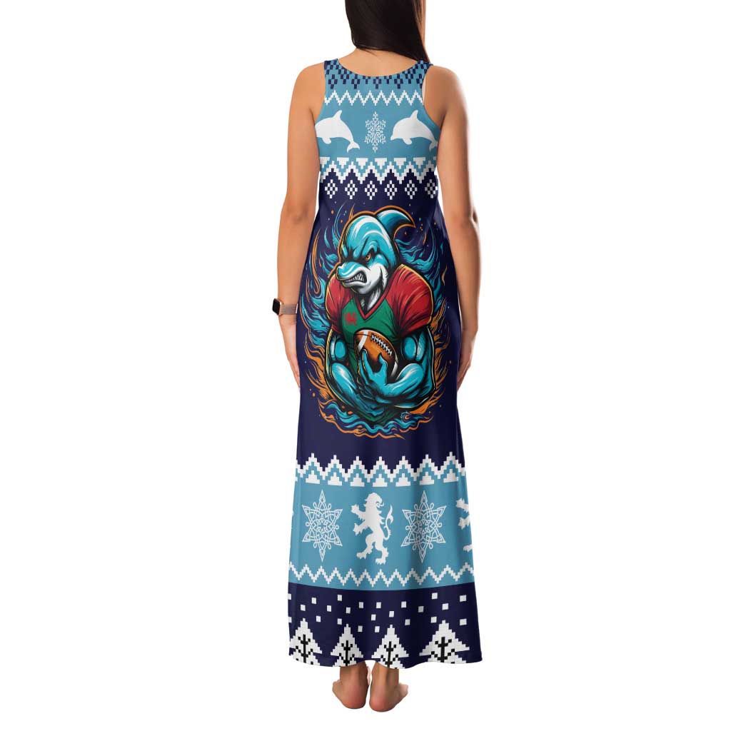 Cardiganshire Wales Christmas Family Matching Tank Maxi Dress and Hawaiian Shirt Cardigan Bay Dolphin Rugby Design - Wonder Print Shop