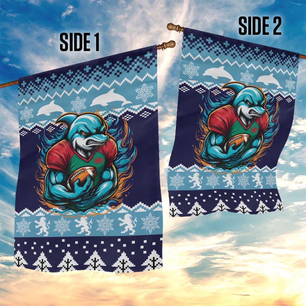 Cardiganshire Wales Christmas Garden Flag Cardigan Bay Dolphin Rugby Design - Wonder Print Shop