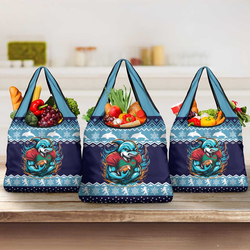 Cardiganshire Wales Christmas Grocery Bag Cardigan Bay Dolphin Rugby Design - Wonder Print Shop