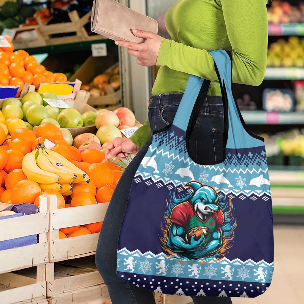 Cardiganshire Wales Christmas Grocery Bag Cardigan Bay Dolphin Rugby Design - Wonder Print Shop
