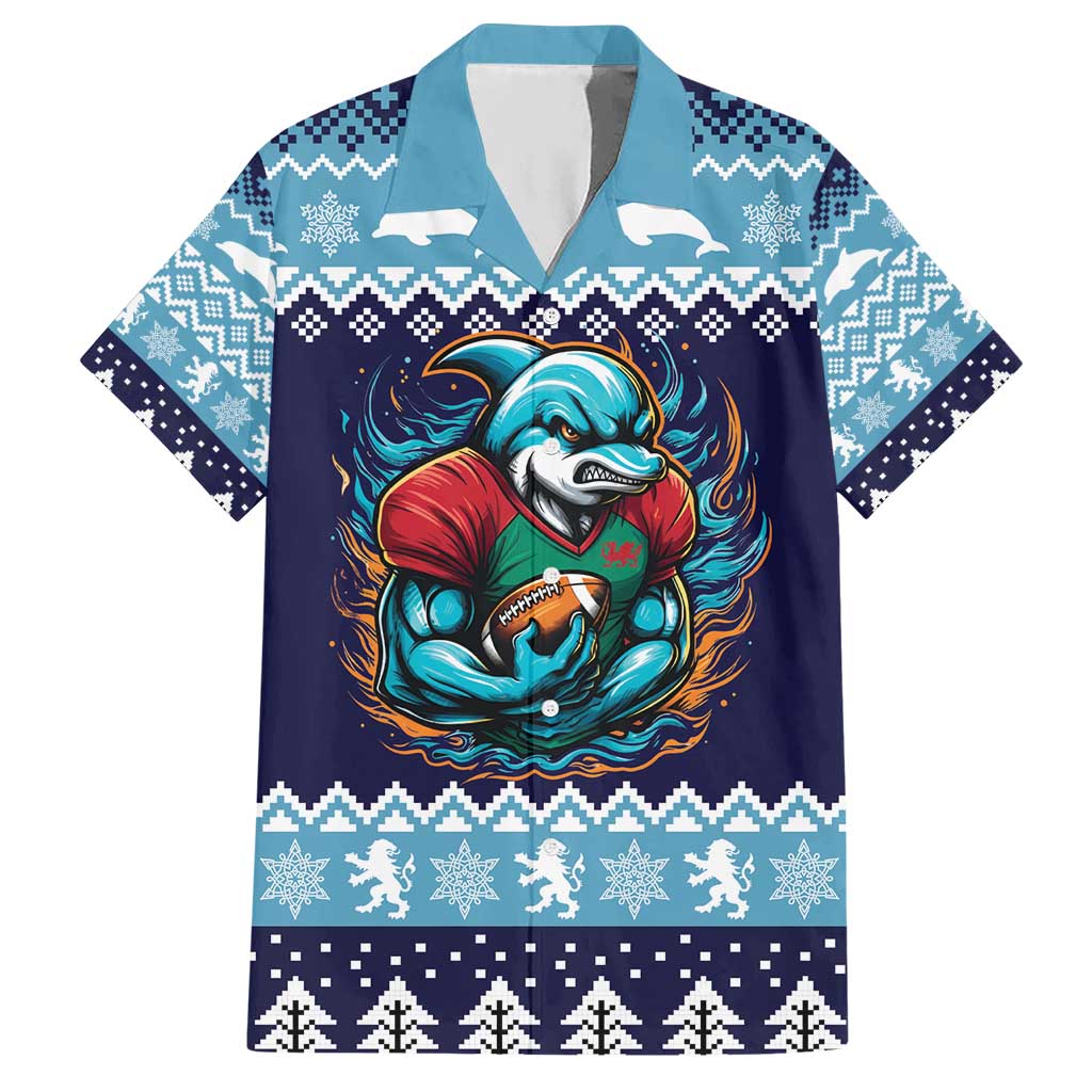 Cardiganshire Wales Christmas Hawaiian Shirt Cardigan Bay Dolphin Rugby Design - Wonder Print Shop