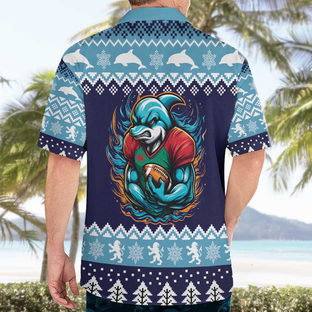 Cardiganshire Wales Christmas Hawaiian Shirt Cardigan Bay Dolphin Rugby Design - Wonder Print Shop