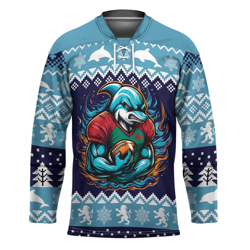 Cardiganshire Wales Christmas Hockey Jersey Cardigan Bay Dolphin Rugby Design - Wonder Print Shop