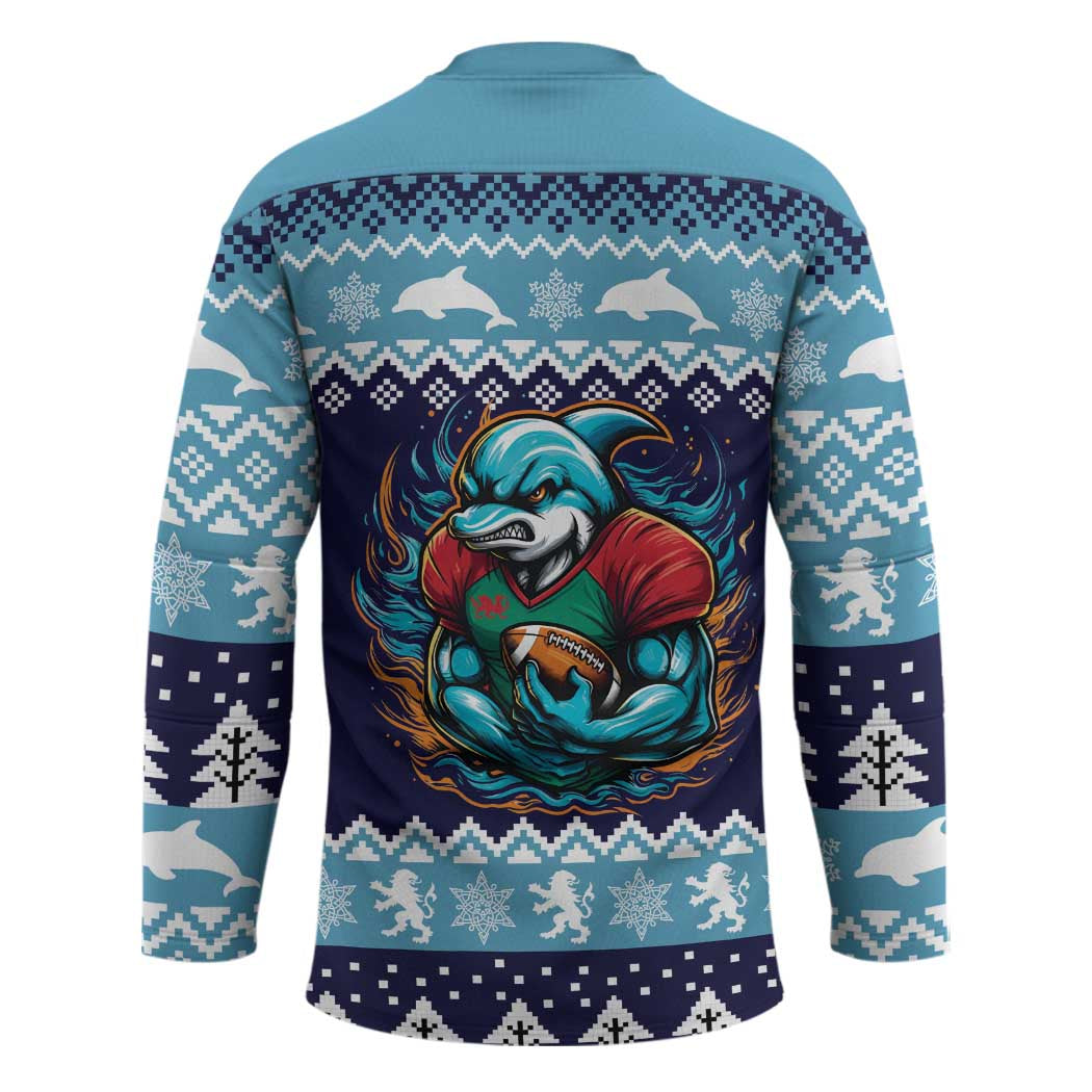 Cardiganshire Wales Christmas Hockey Jersey Cardigan Bay Dolphin Rugby Design - Wonder Print Shop