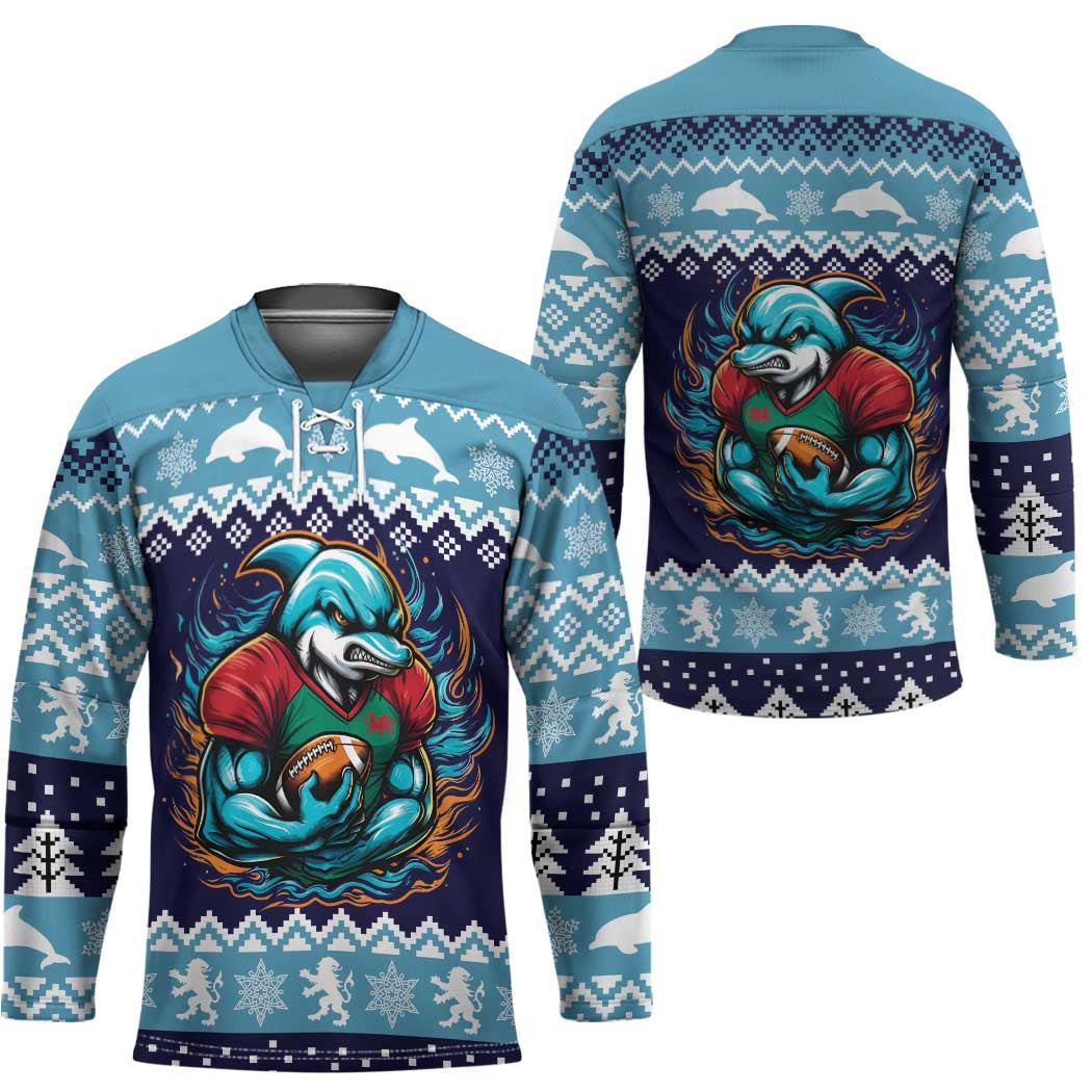 Cardiganshire Wales Christmas Hockey Jersey Cardigan Bay Dolphin Rugby Design - Wonder Print Shop