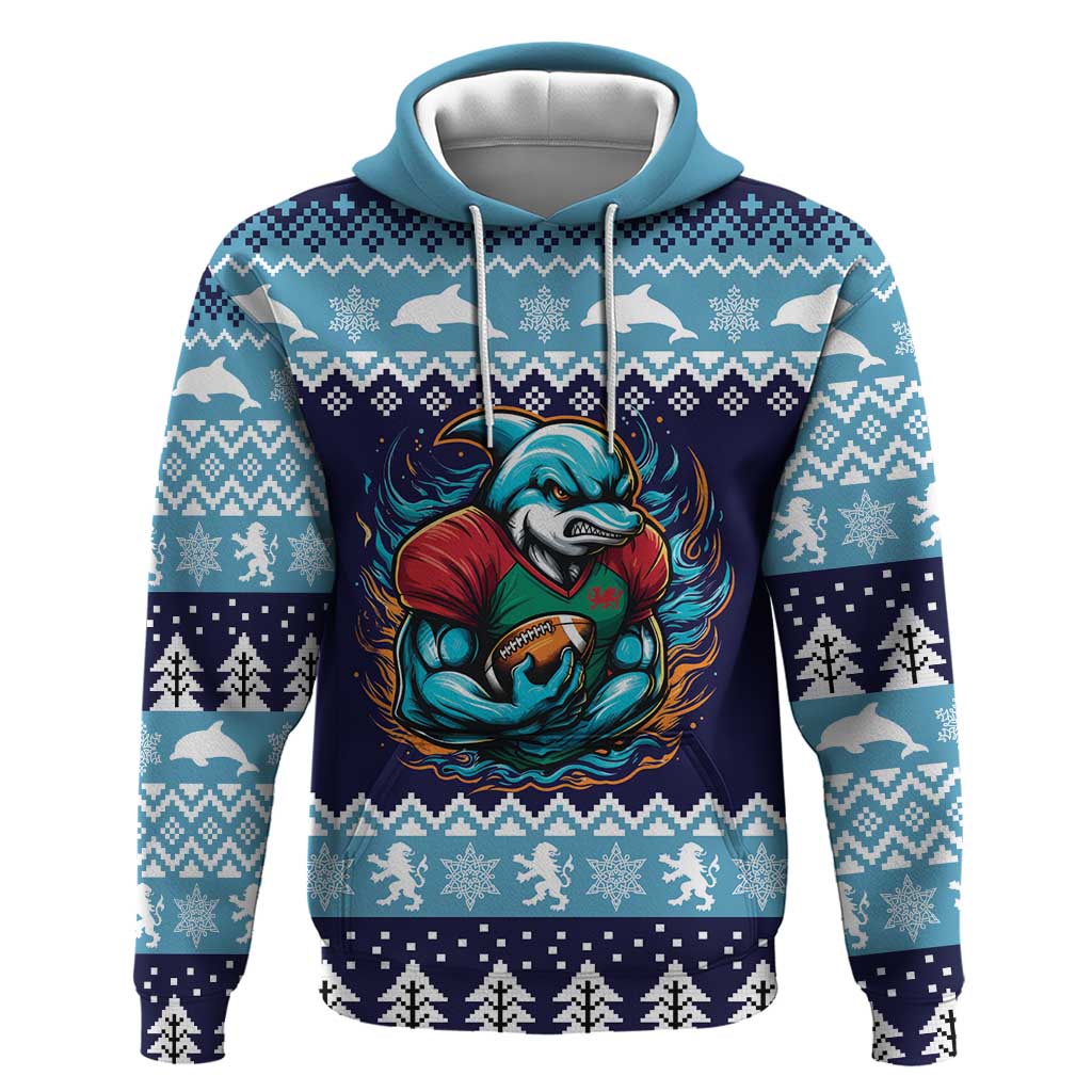 Cardiganshire Wales Christmas Hoodie Cardigan Bay Dolphin Rugby Design - Wonder Print Shop