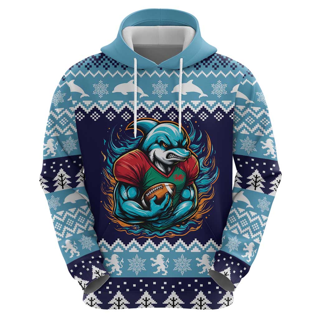 Cardiganshire Wales Christmas Hoodie Cardigan Bay Dolphin Rugby Design - Wonder Print Shop