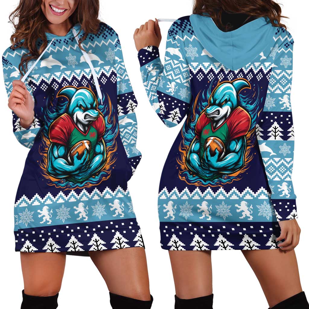 Cardiganshire Wales Christmas Hoodie Dress Cardigan Bay Dolphin Rugby Design - Wonder Print Shop