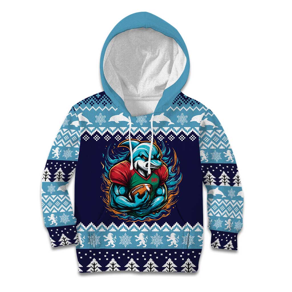 Cardiganshire Wales Christmas Kid Hoodie Cardigan Bay Dolphin Rugby Design - Wonder Print Shop