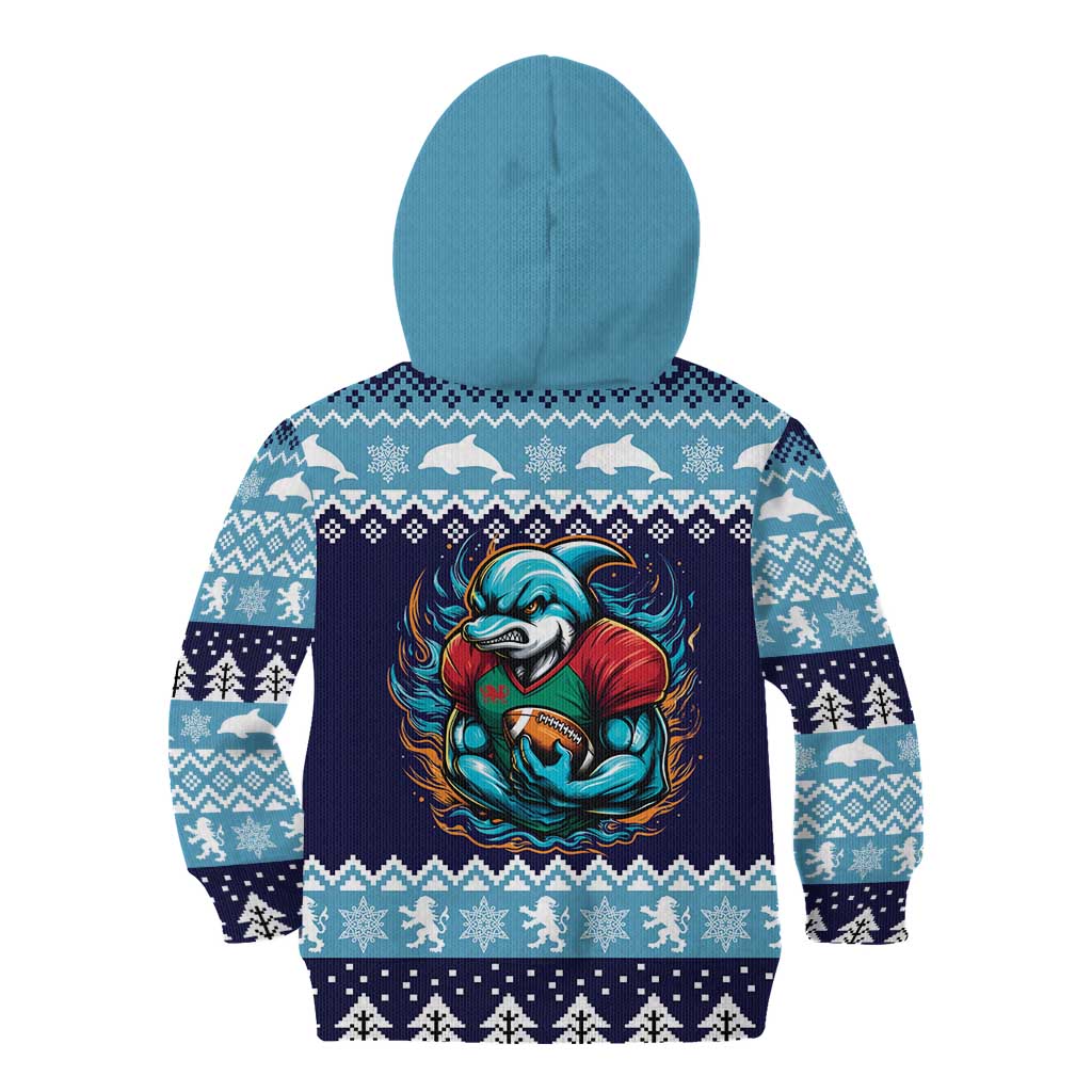 Cardiganshire Wales Christmas Kid Hoodie Cardigan Bay Dolphin Rugby Design - Wonder Print Shop