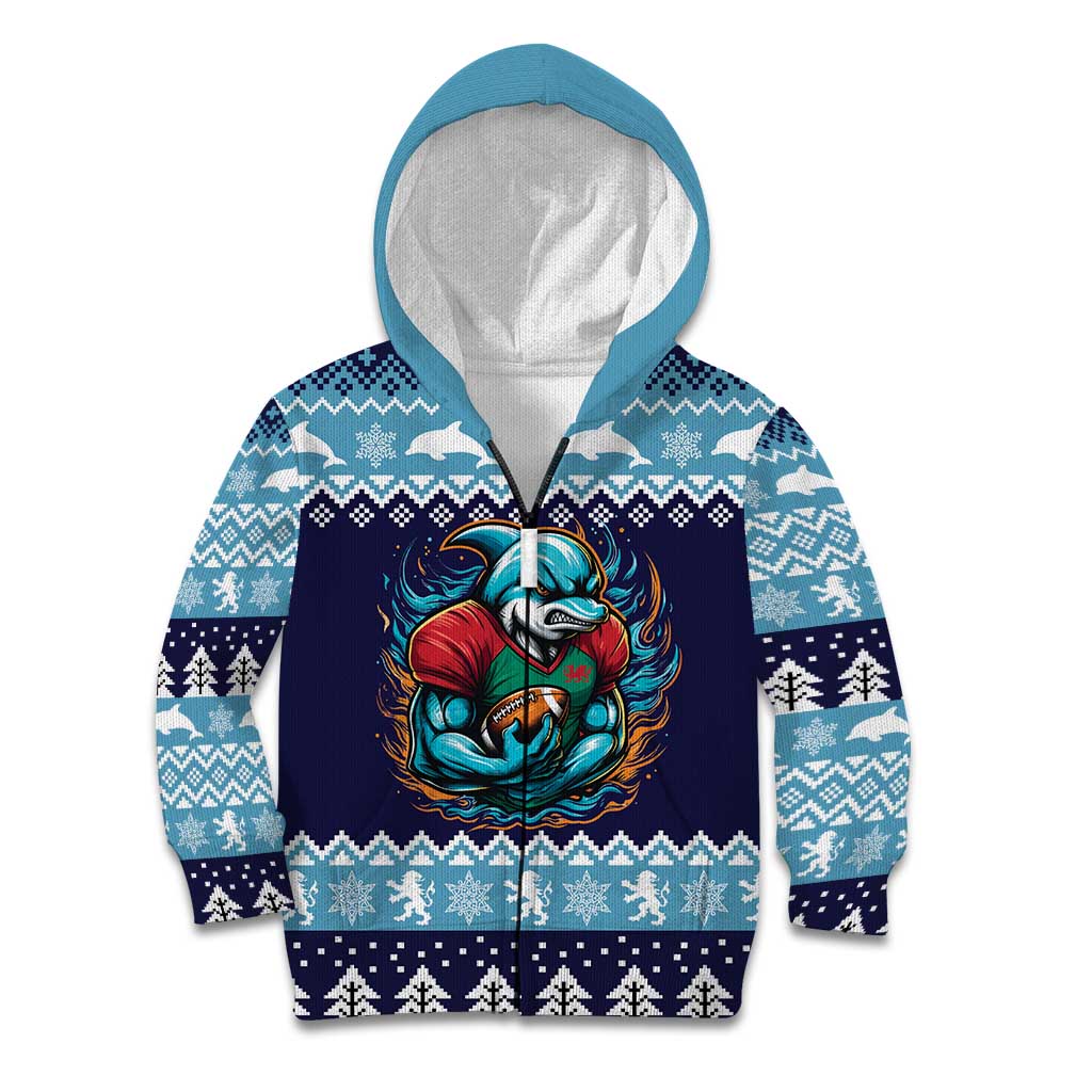 Cardiganshire Wales Christmas Kid Hoodie Cardigan Bay Dolphin Rugby Design - Wonder Print Shop