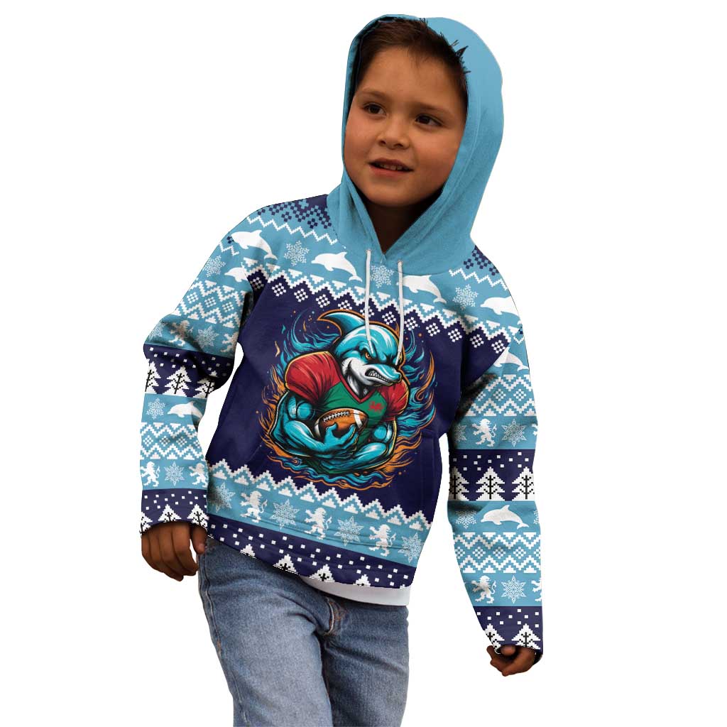 Cardiganshire Wales Christmas Kid Hoodie Cardigan Bay Dolphin Rugby Design - Wonder Print Shop