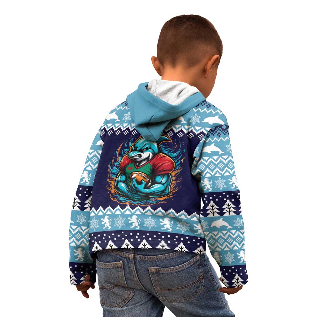 Cardiganshire Wales Christmas Kid Hoodie Cardigan Bay Dolphin Rugby Design - Wonder Print Shop