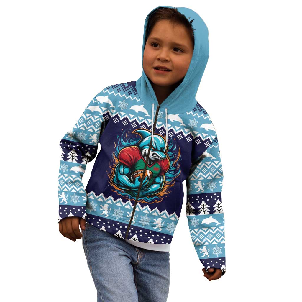 Cardiganshire Wales Christmas Kid Hoodie Cardigan Bay Dolphin Rugby Design - Wonder Print Shop