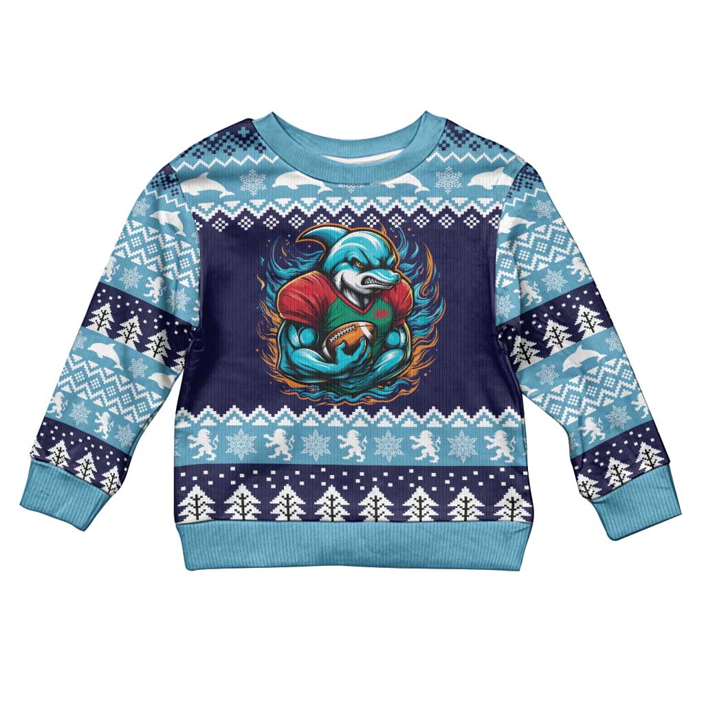 Cardiganshire Wales Christmas Kid Ugly Christmas Sweater Cardigan Bay Dolphin Rugby Design - Wonder Print Shop