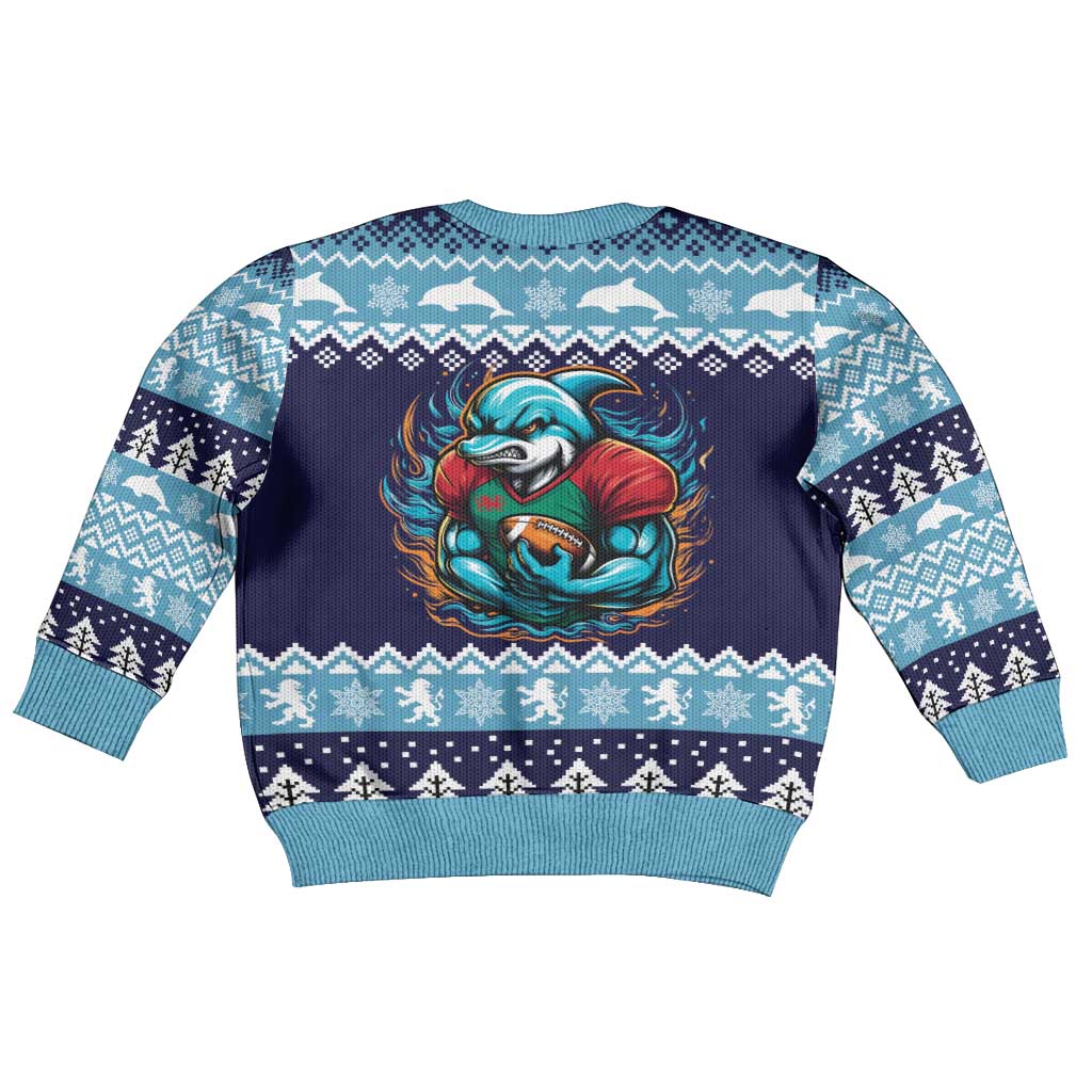 Cardiganshire Wales Christmas Kid Ugly Christmas Sweater Cardigan Bay Dolphin Rugby Design - Wonder Print Shop