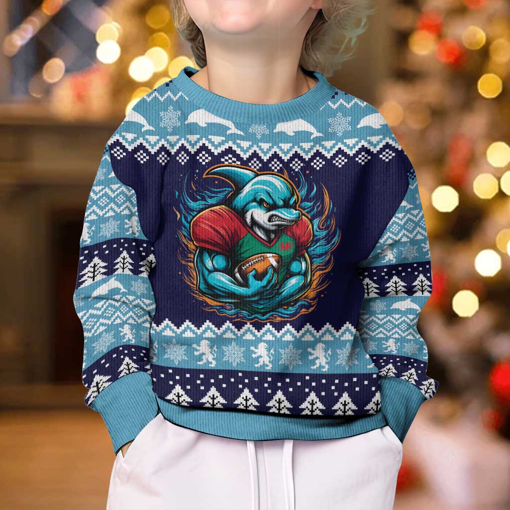 Cardiganshire Wales Christmas Kid Ugly Christmas Sweater Cardigan Bay Dolphin Rugby Design - Wonder Print Shop