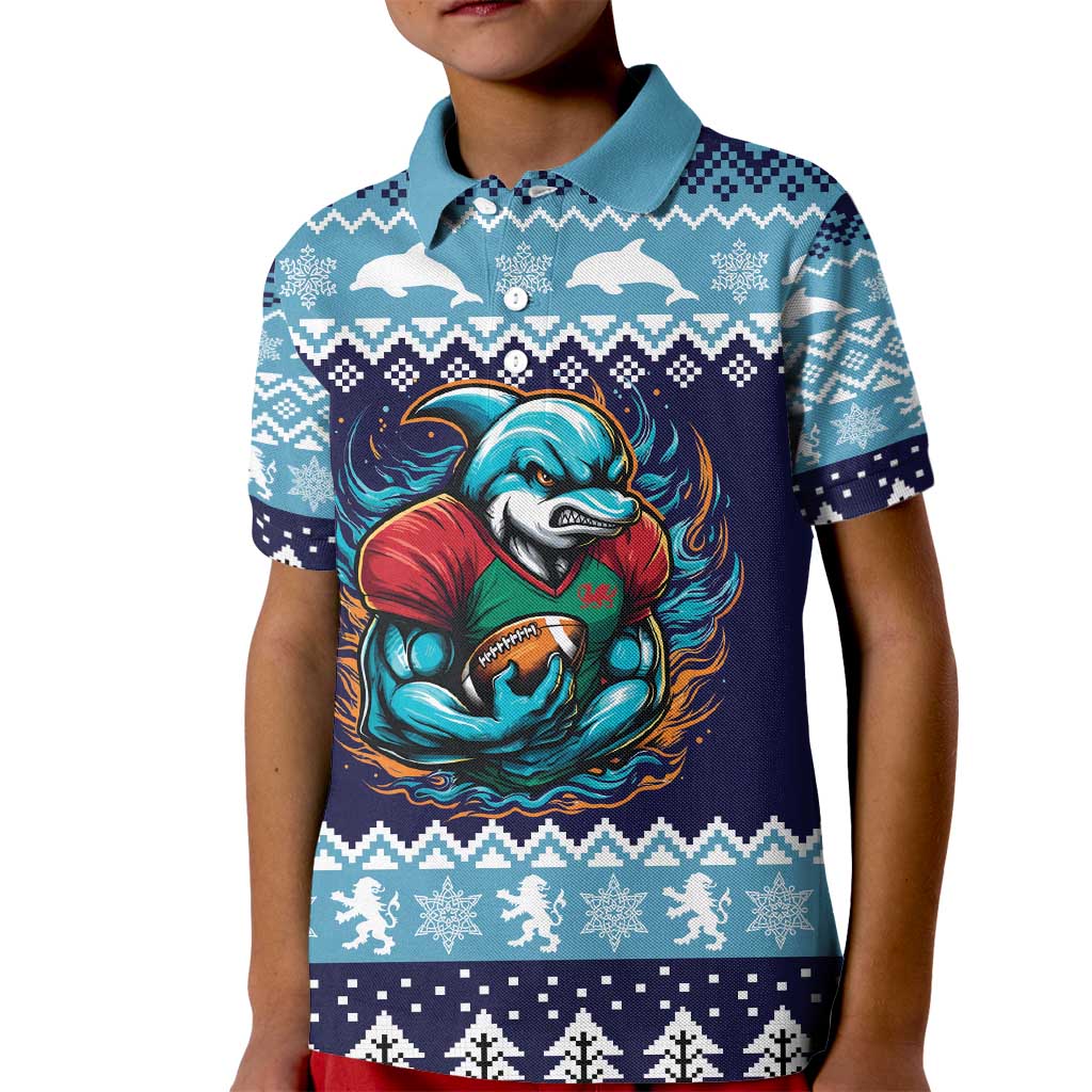 Cardiganshire Wales Christmas Kid Polo Shirt Cardigan Bay Dolphin Rugby Design - Wonder Print Shop