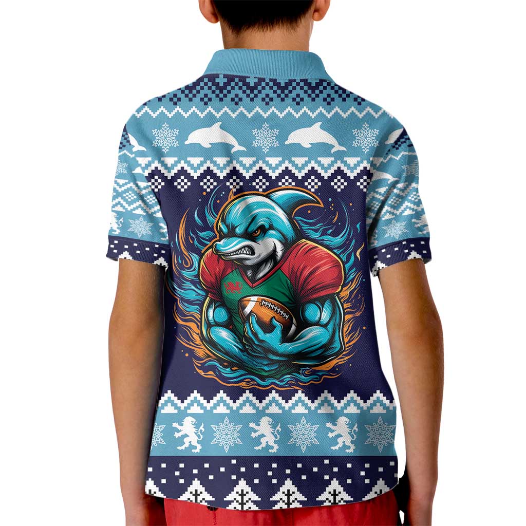 Cardiganshire Wales Christmas Kid Polo Shirt Cardigan Bay Dolphin Rugby Design - Wonder Print Shop