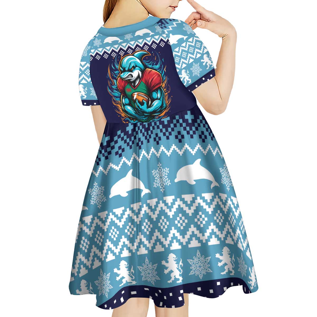 Cardiganshire Wales Christmas Kid Short Sleeve Dress Cardigan Bay Dolphin Rugby Design - Wonder Print Shop
