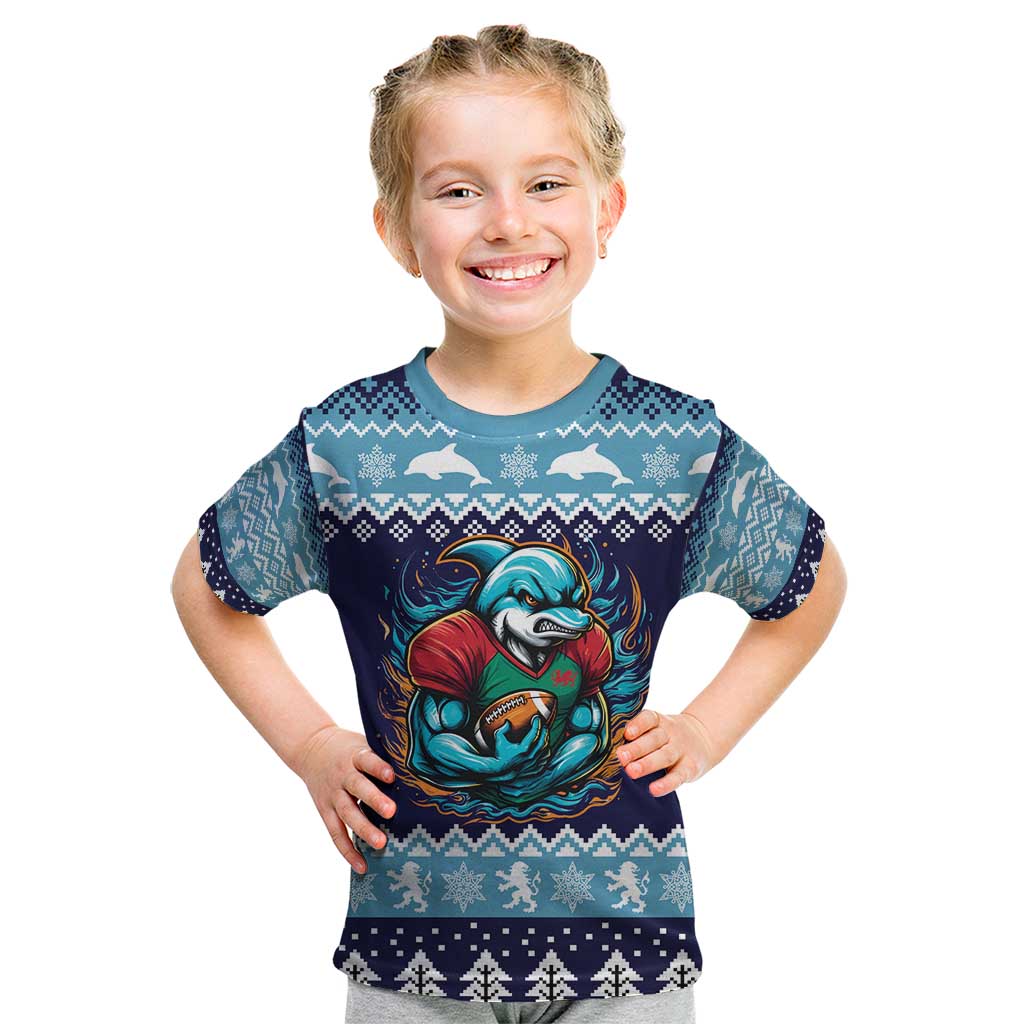 Cardiganshire Wales Christmas Kid T Shirt Cardigan Bay Dolphin Rugby Design - Wonder Print Shop