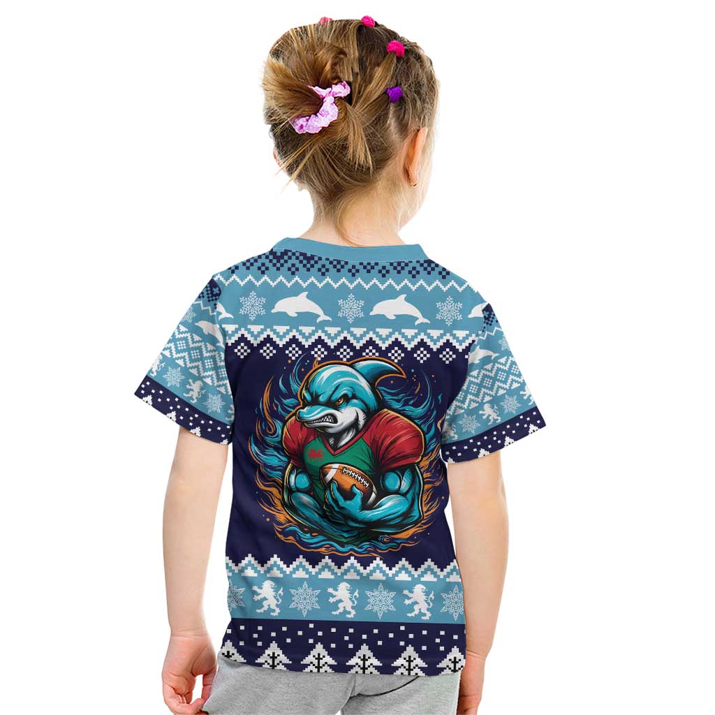 Cardiganshire Wales Christmas Kid T Shirt Cardigan Bay Dolphin Rugby Design - Wonder Print Shop