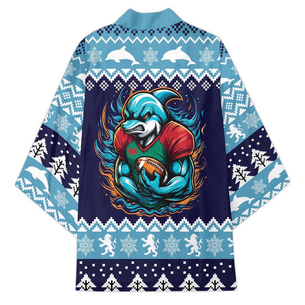 Cardiganshire Wales Christmas Kimono Cardigan Bay Dolphin Rugby Design - Wonder Print Shop