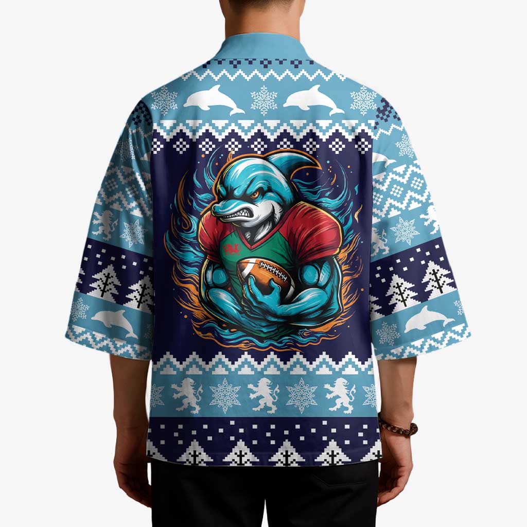 Cardiganshire Wales Christmas Kimono Cardigan Bay Dolphin Rugby Design - Wonder Print Shop