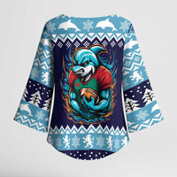 Cardiganshire Wales Christmas Kimono Sleeve Blouse Cardigan Bay Dolphin Rugby Design - Wonder Print Shop