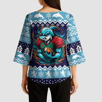 Cardiganshire Wales Christmas Kimono Sleeve Blouse Cardigan Bay Dolphin Rugby Design - Wonder Print Shop