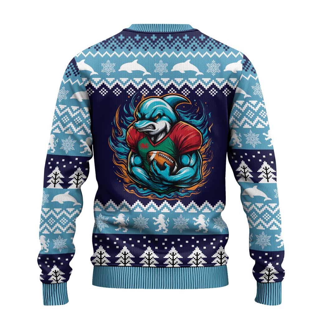 Cardiganshire Wales Christmas Ugly Christmas Sweater Cardigan Bay Dolphin Rugby Design - Wonder Print Shop