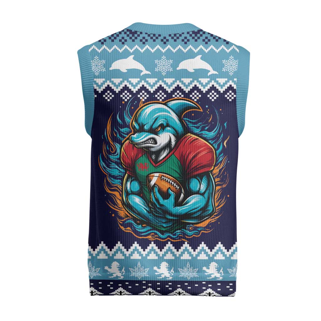 Cardiganshire Wales Christmas Knitted V-Neck Vest Cardigan Bay Dolphin Rugby Design - Wonder Print Shop