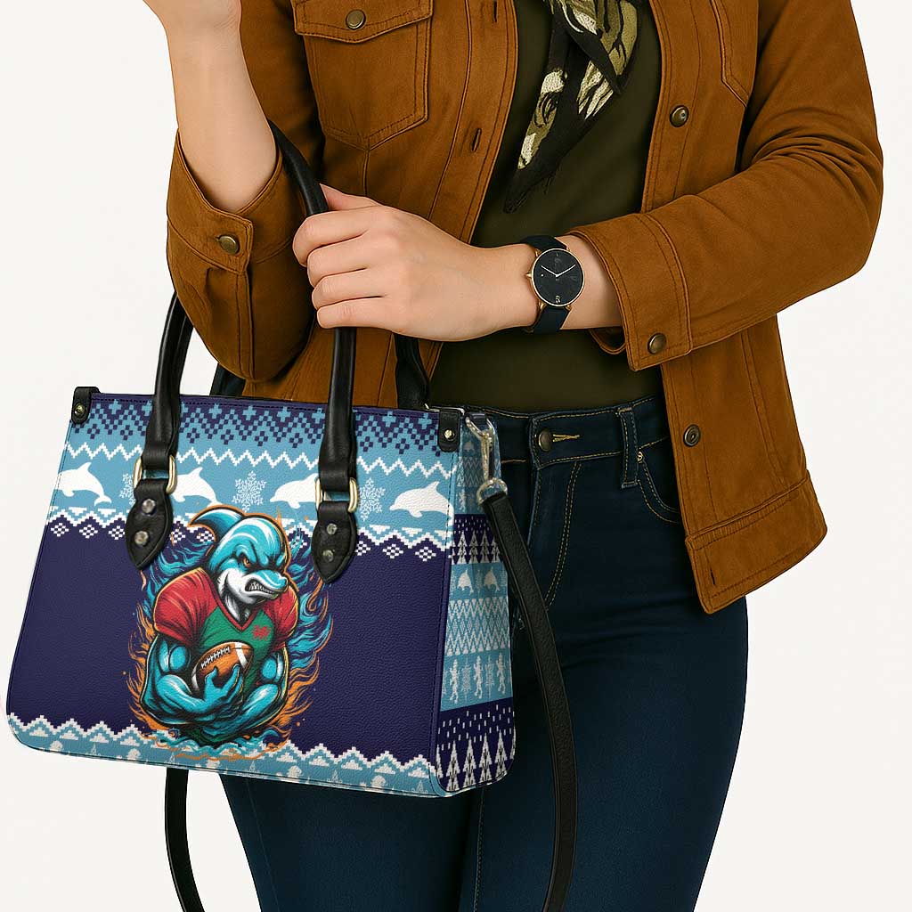 Cardiganshire Wales Christmas Leather Bag Cardigan Bay Dolphin Rugby Design - Wonder Print Shop