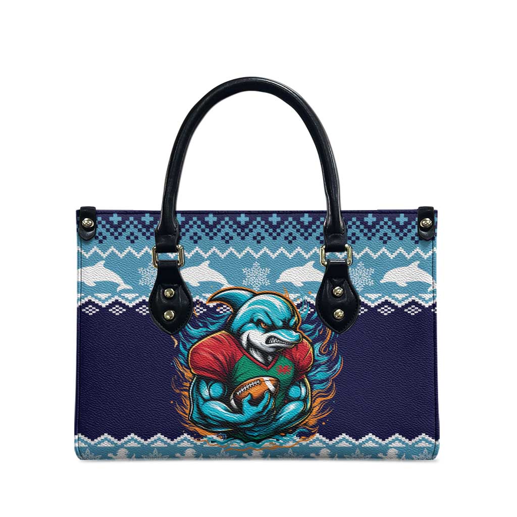 Cardiganshire Wales Christmas Leather Bag Cardigan Bay Dolphin Rugby Design - Wonder Print Shop