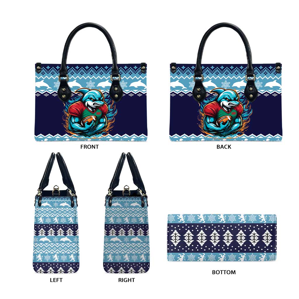 Cardiganshire Wales Christmas Leather Bag Cardigan Bay Dolphin Rugby Design - Wonder Print Shop