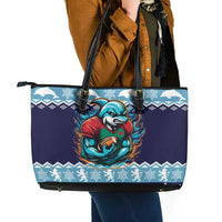 Cardiganshire Wales Christmas Leather Tote Bag Cardigan Bay Dolphin Rugby Design - Wonder Print Shop