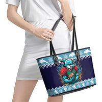 Cardiganshire Wales Christmas Leather Tote Bag Cardigan Bay Dolphin Rugby Design - Wonder Print Shop