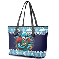 Cardiganshire Wales Christmas Leather Tote Bag Cardigan Bay Dolphin Rugby Design - Wonder Print Shop